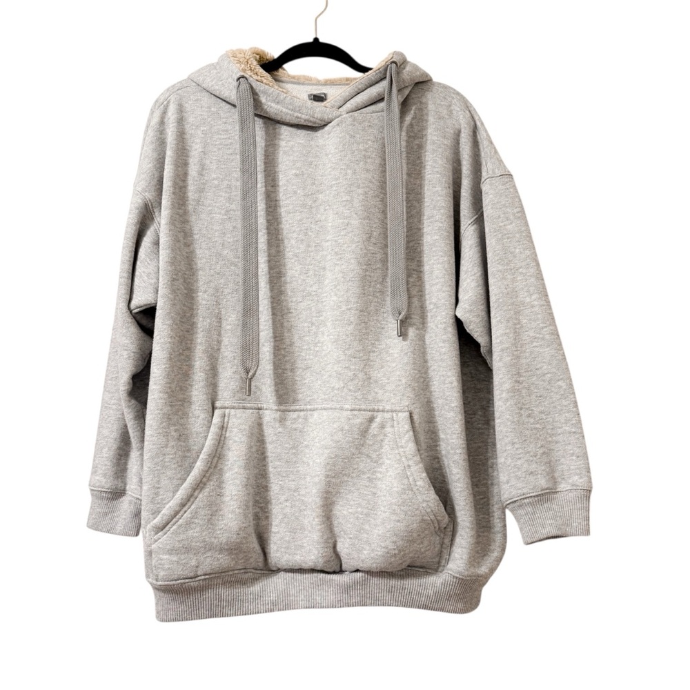 Aerie Gray Oversized Hoodie Faux Fur Lined Hood Size Medium